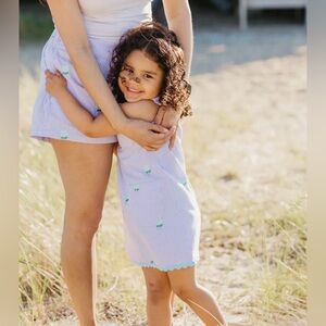 PIPING PRINTS Lilac Seersucker Girls Dress with Embroidered Hydrangea Flowers 5T